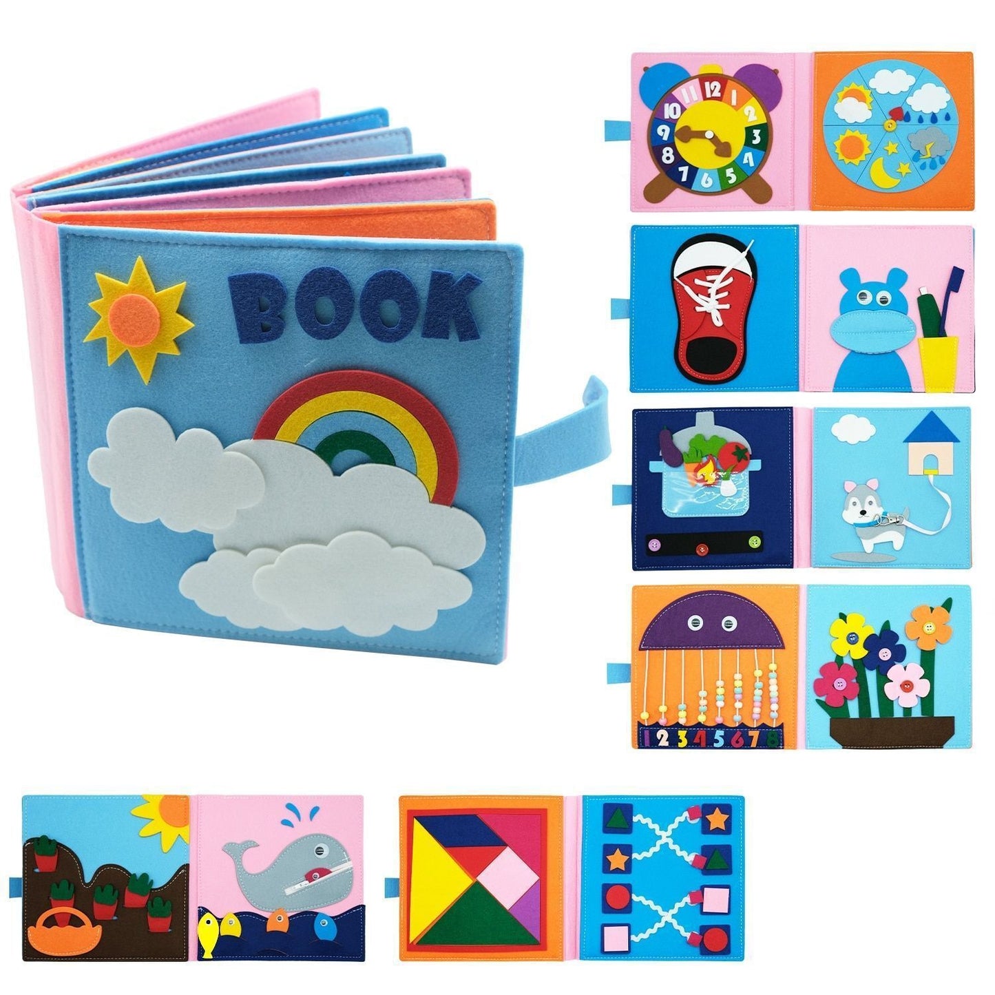 Rainbow Adventures: Interactive Washable Cloth Book for Early Education