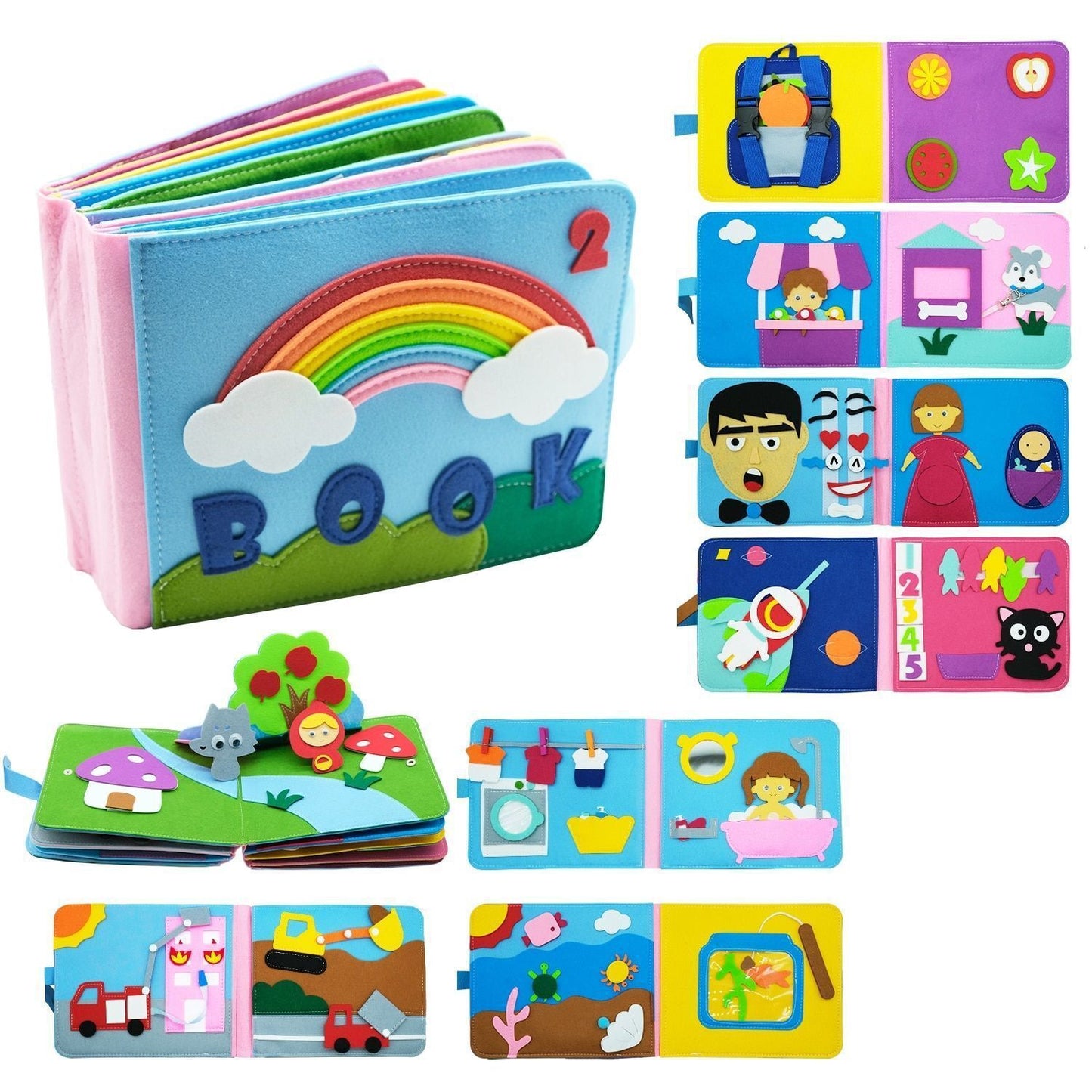 Rainbow Adventures: Interactive Washable Cloth Book for Early Education